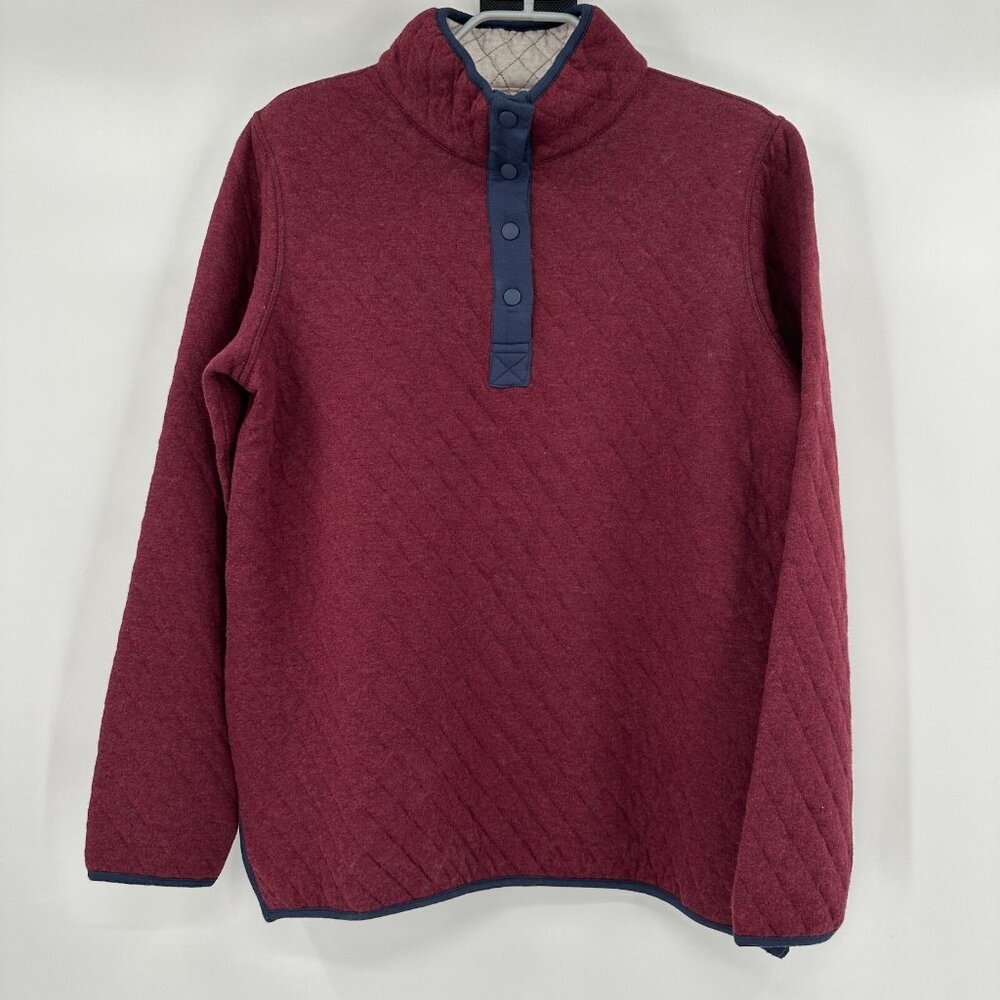 Quince Burgundy Quilted Snap-up Pullover Sweatshirt Jacket sz S Small Reversible